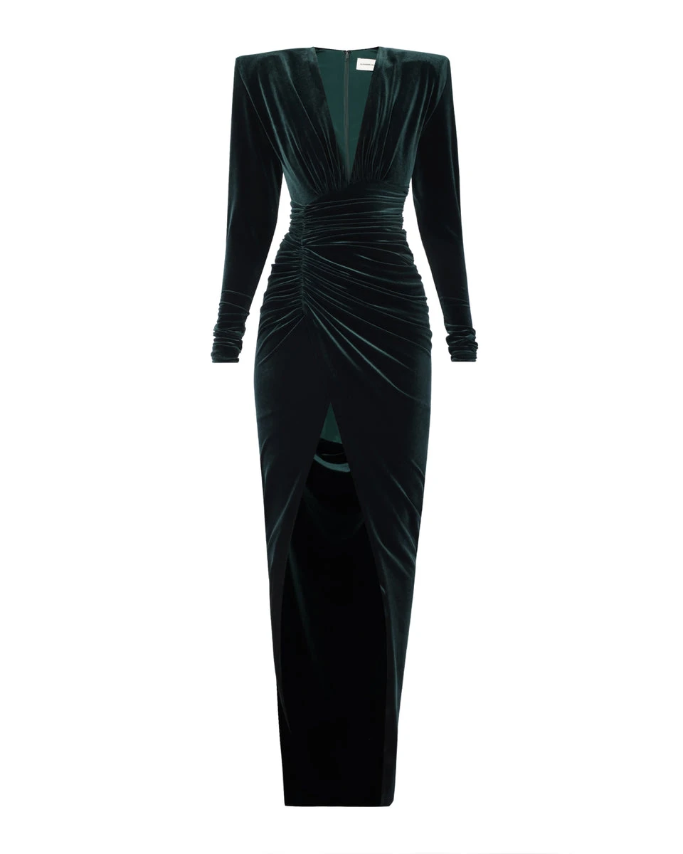 Alexandre-Vauthier-Long-shouldered-velvet-maxi-dress Alexandre Vauthier dress