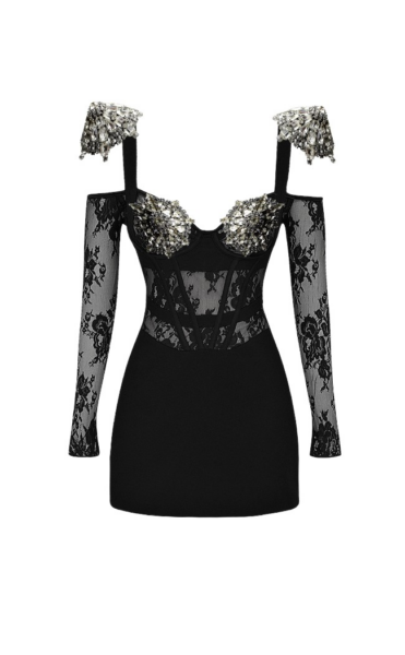 Loulou Brand Swing Time Lace Details Crepe Minidress32991 nobg