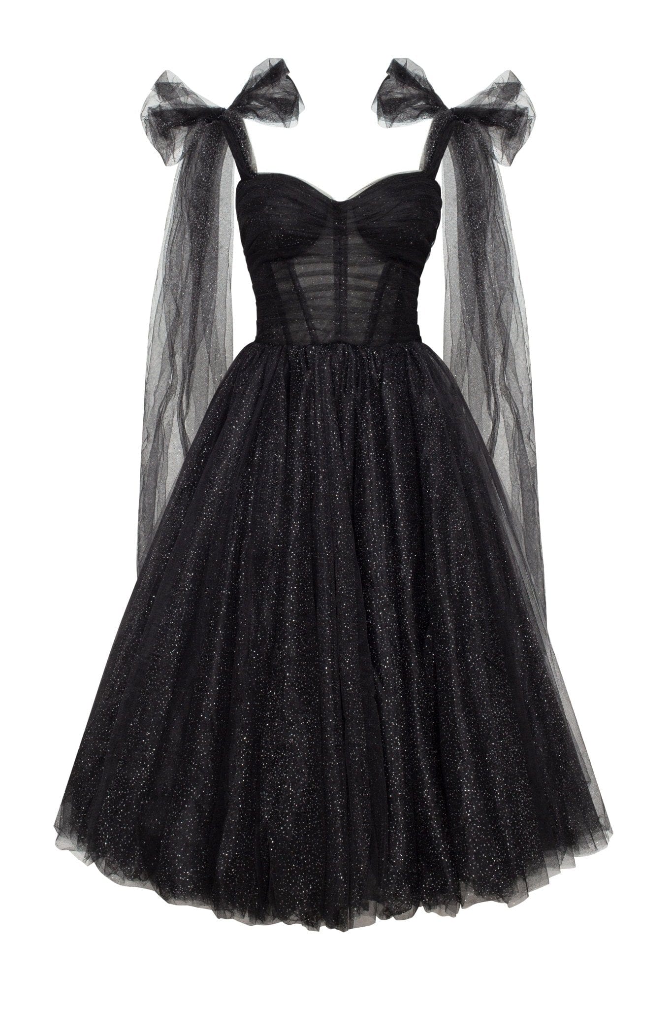 17146 Black Stone Detail Tulle Sleeve Pencil Dress