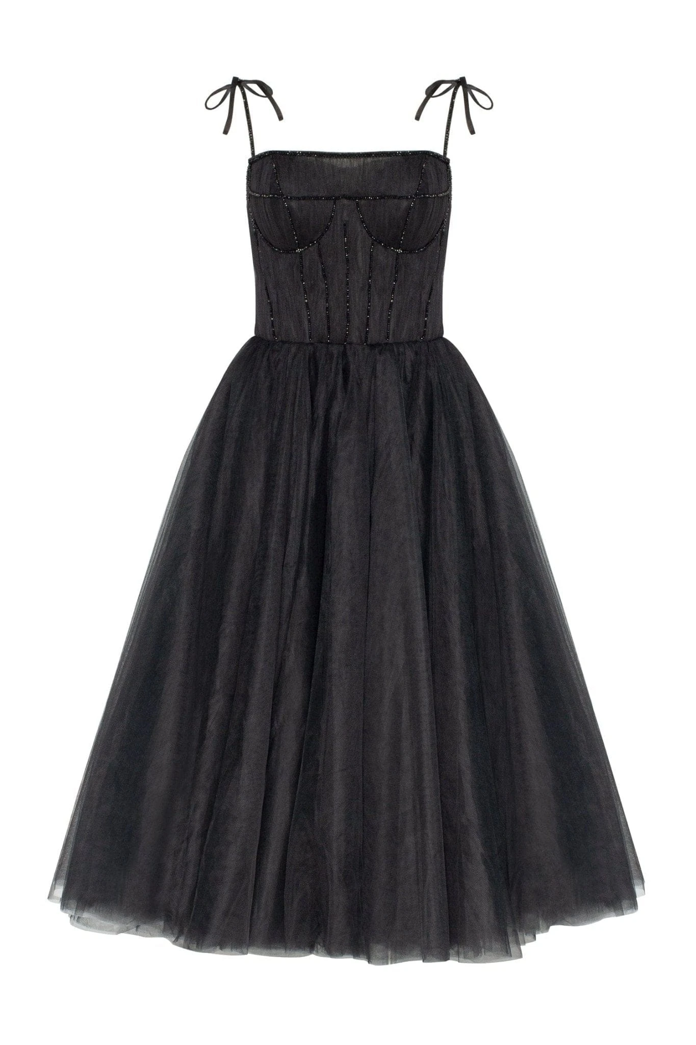 Milla Black Tie-strap cocktail dress with the elegant corset embroidery Milla dress