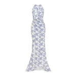Milla Blue Hydrangea mock neck sleeveless evening dress Milla dress