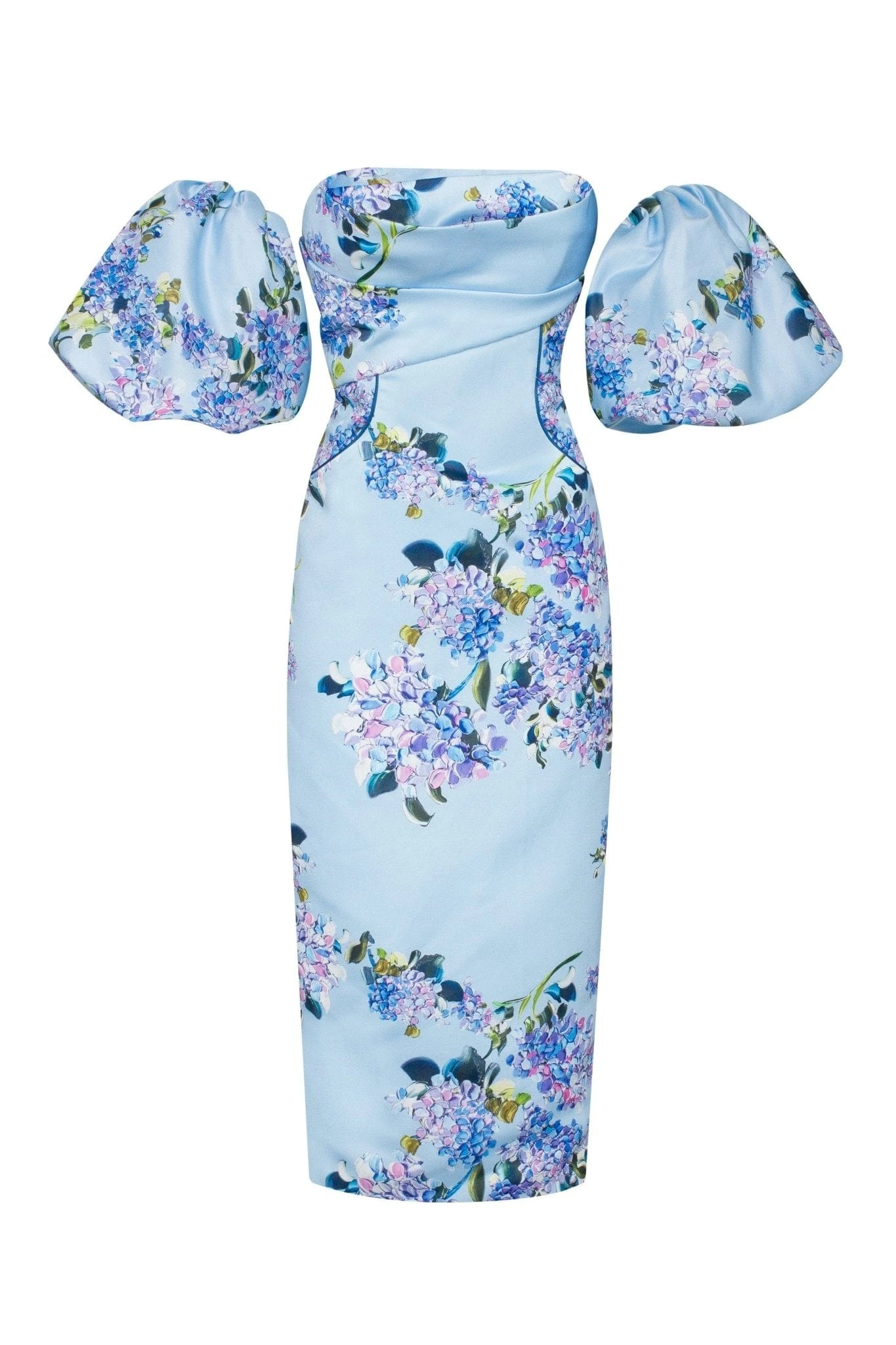 Milla Blue Hydrangea puff-sleeve midi dress Milla dress