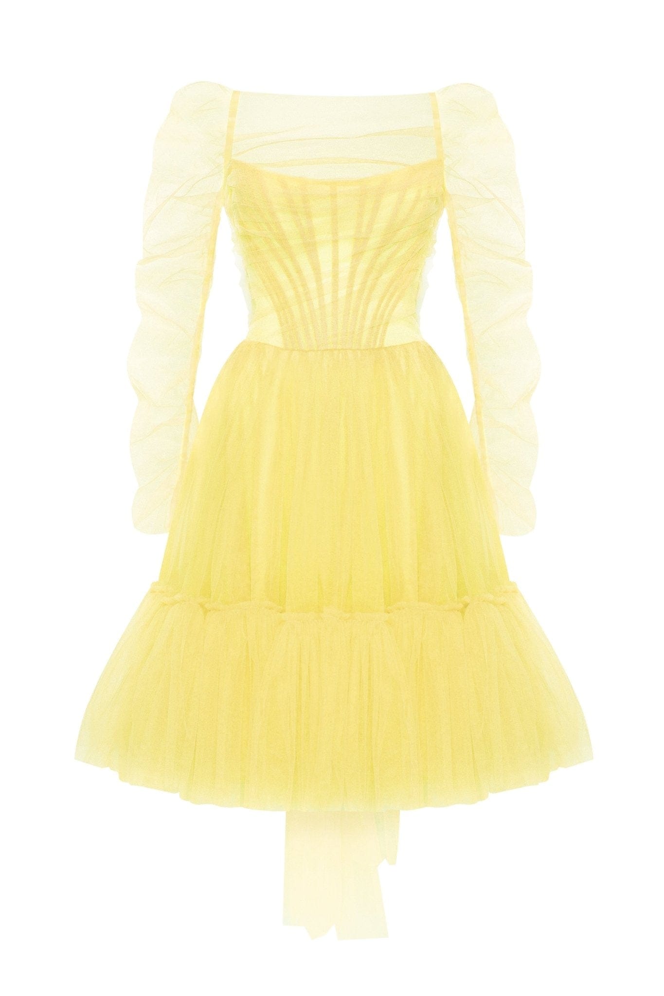 Frill Dotted Tulle Gown Butter Yellow