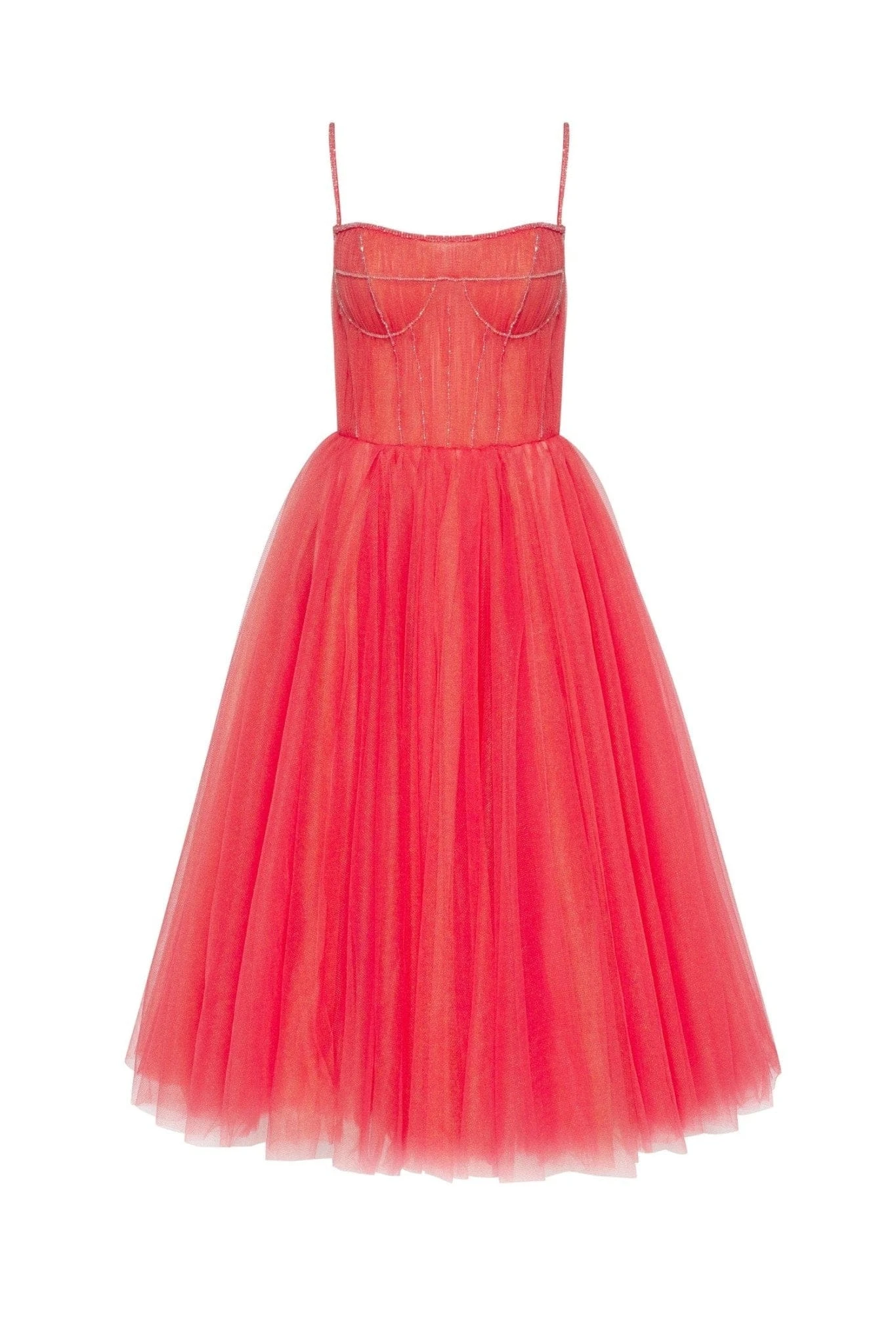 Milla Coral Tie-strap cocktail dress with the elegant corset embroidery Milla dress