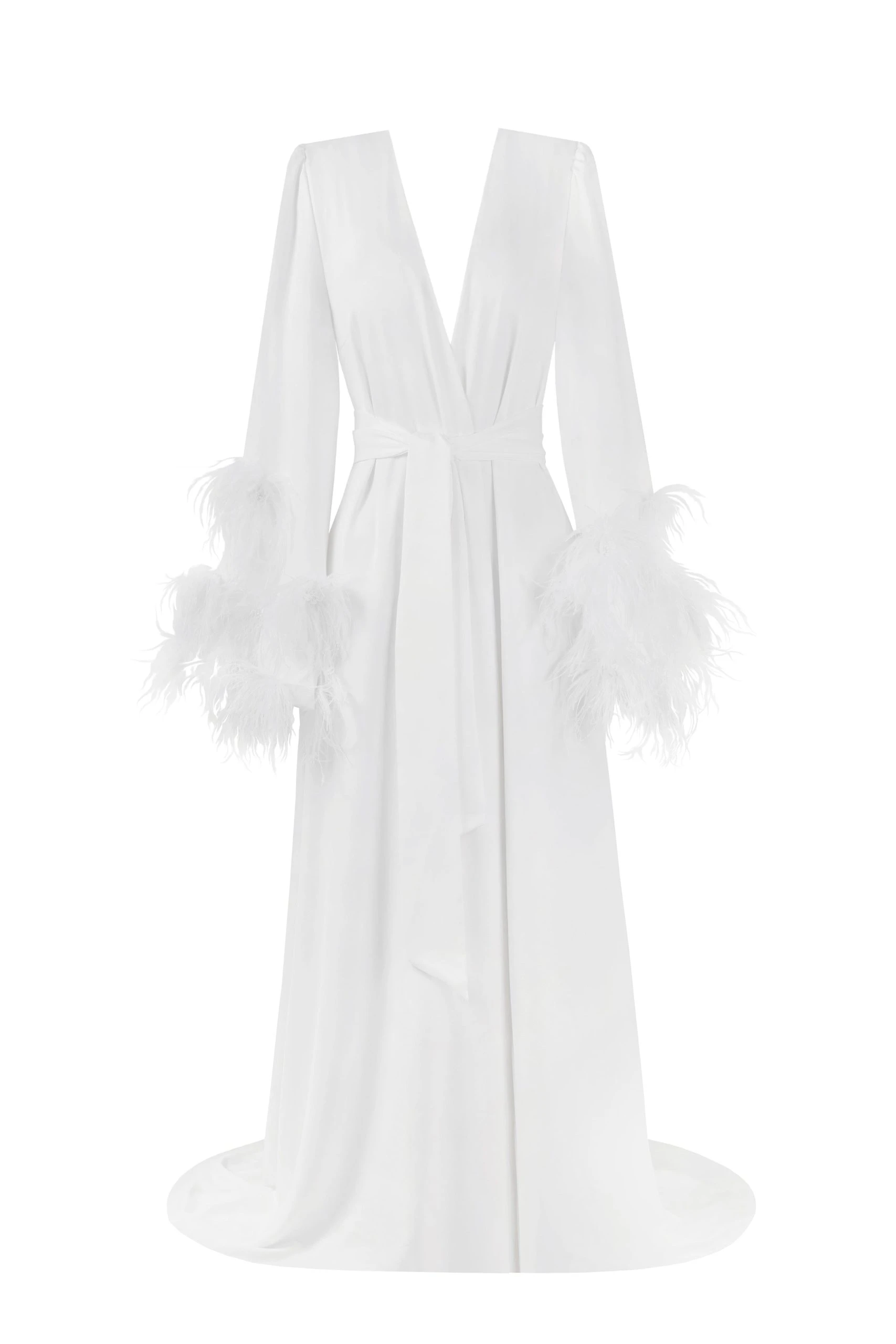 Milla Delicate feather-trimmed satin robe Milla dress