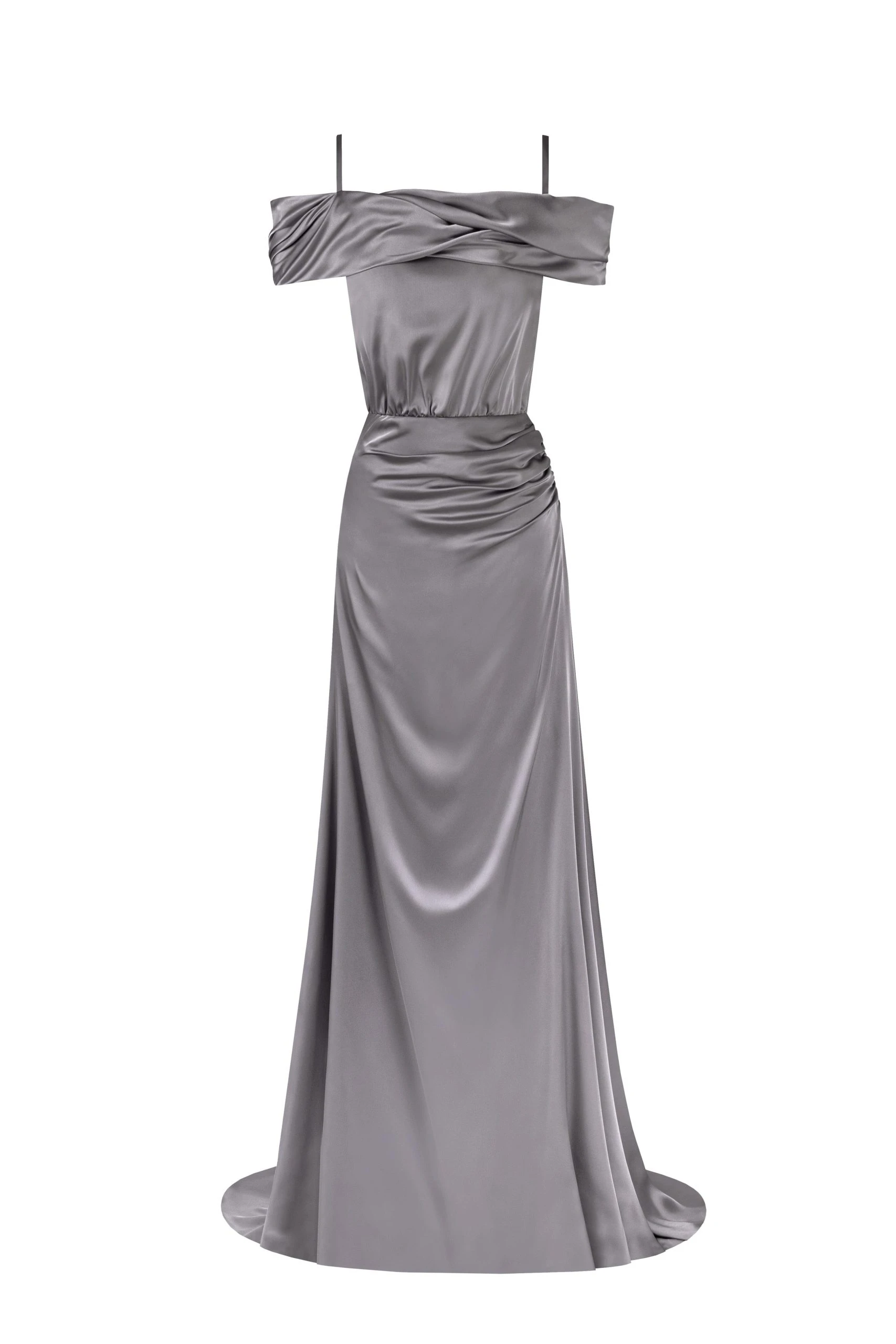 Milla Elegant silver off-the-shoulder silk maxi dress Milla dress