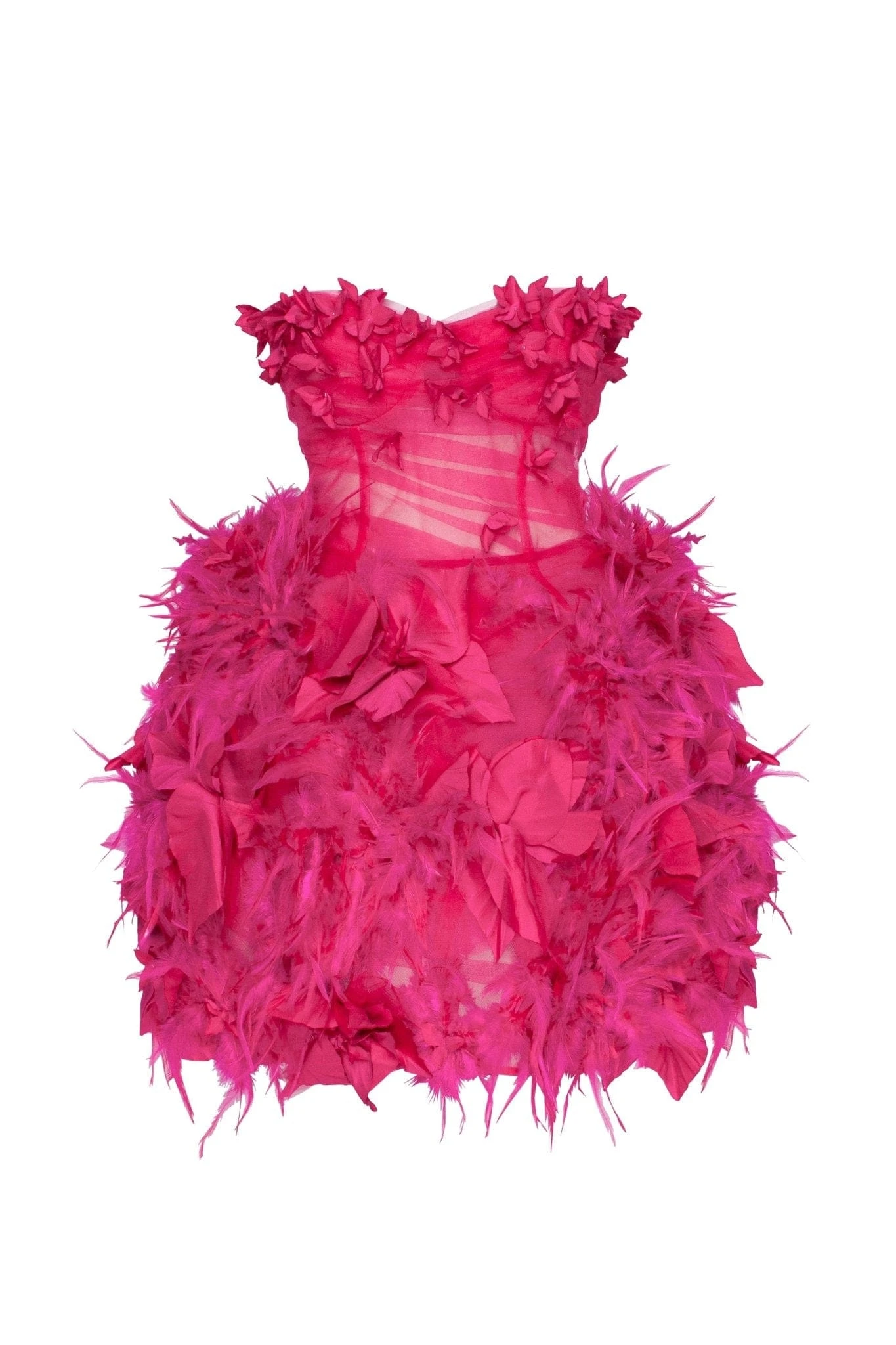 Milla Epic fuchsia tulle mini dress with floral and feather application Milla dress