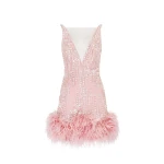 Milla Fabulous mini dress on straps adorned with crystals and feathers Milla dress