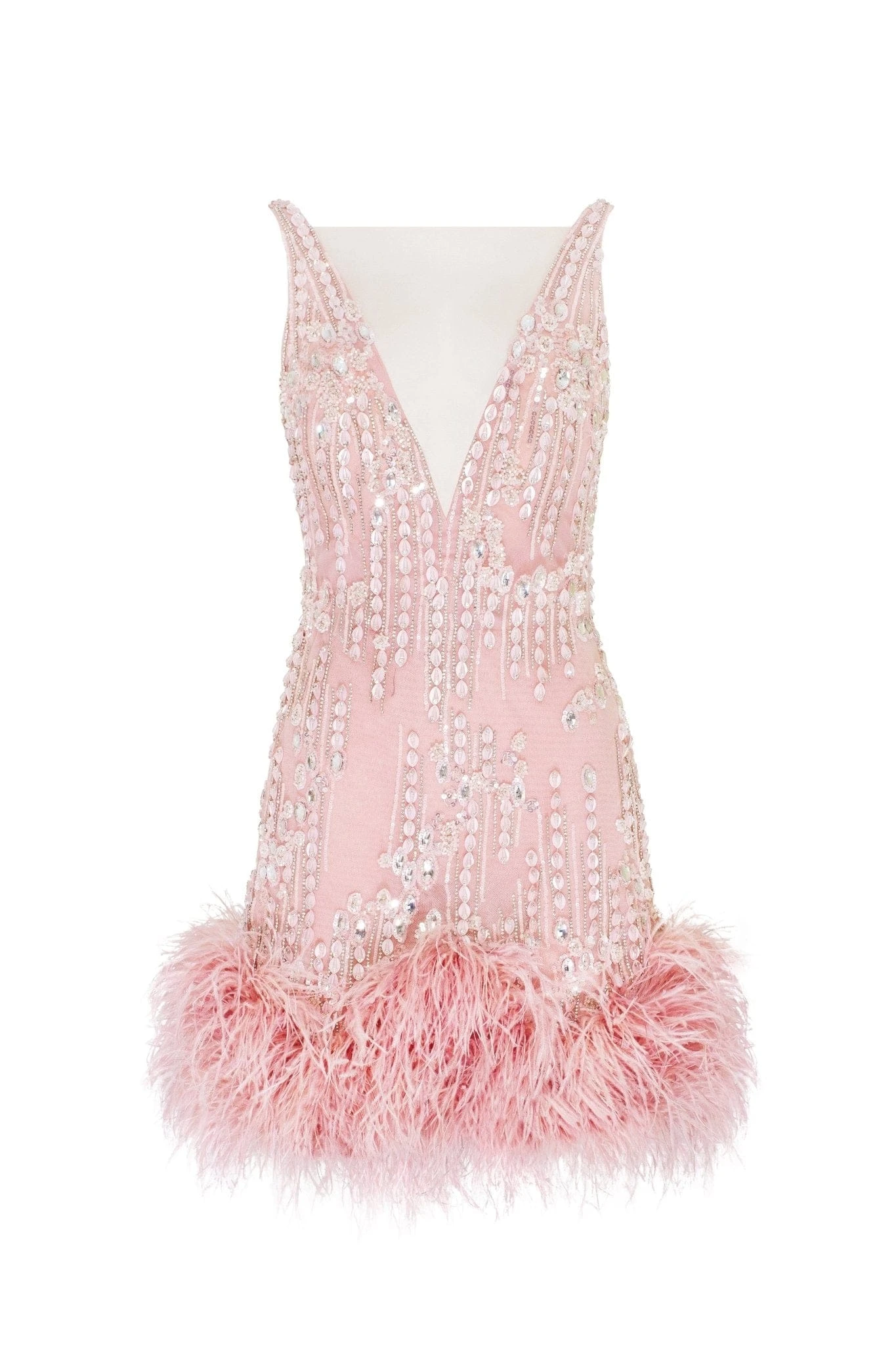 Milla Fabulous mini dress on straps adorned with crystals and feathers Milla dress