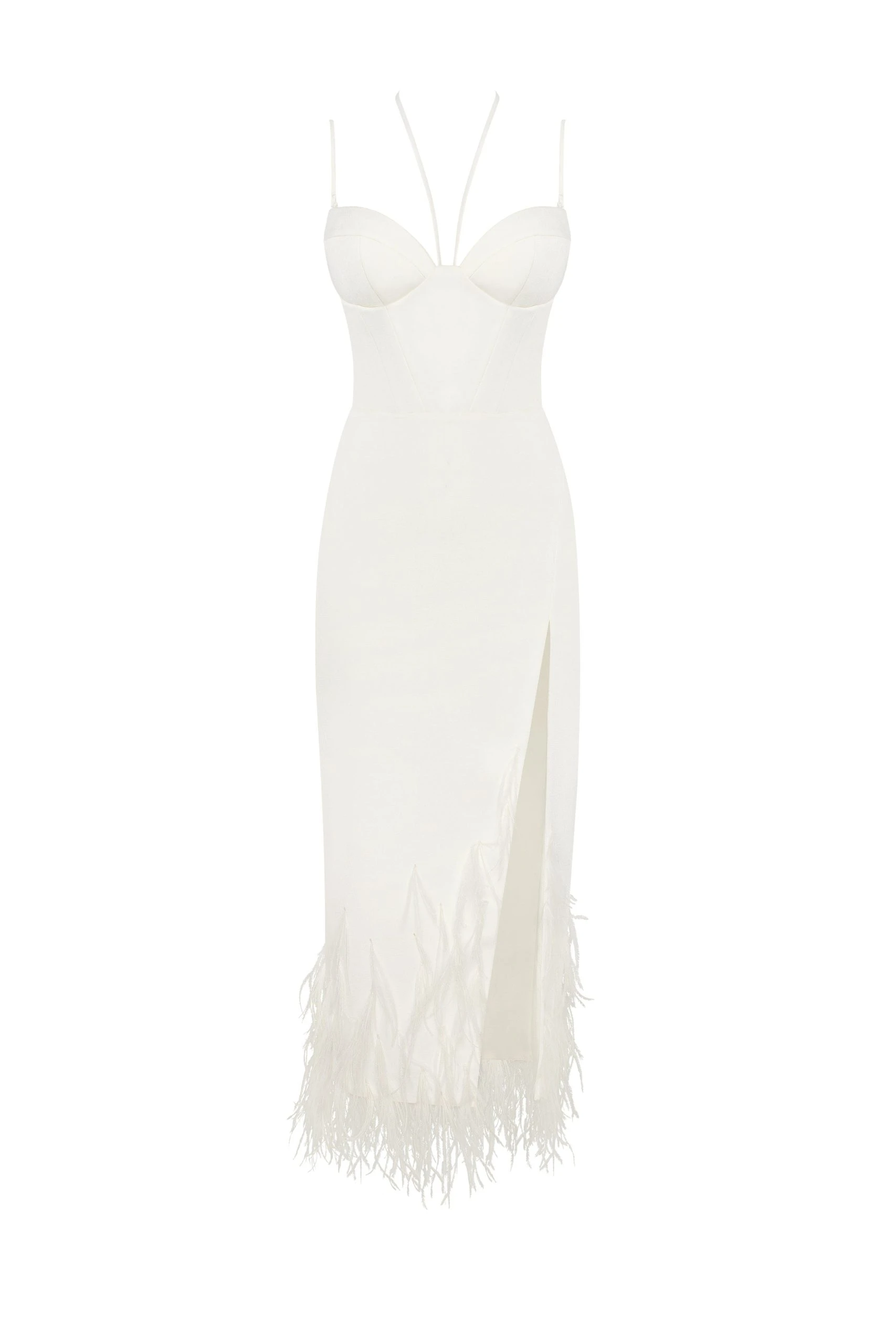 Milla White cocktail dress decorated with feathers Milla dress
