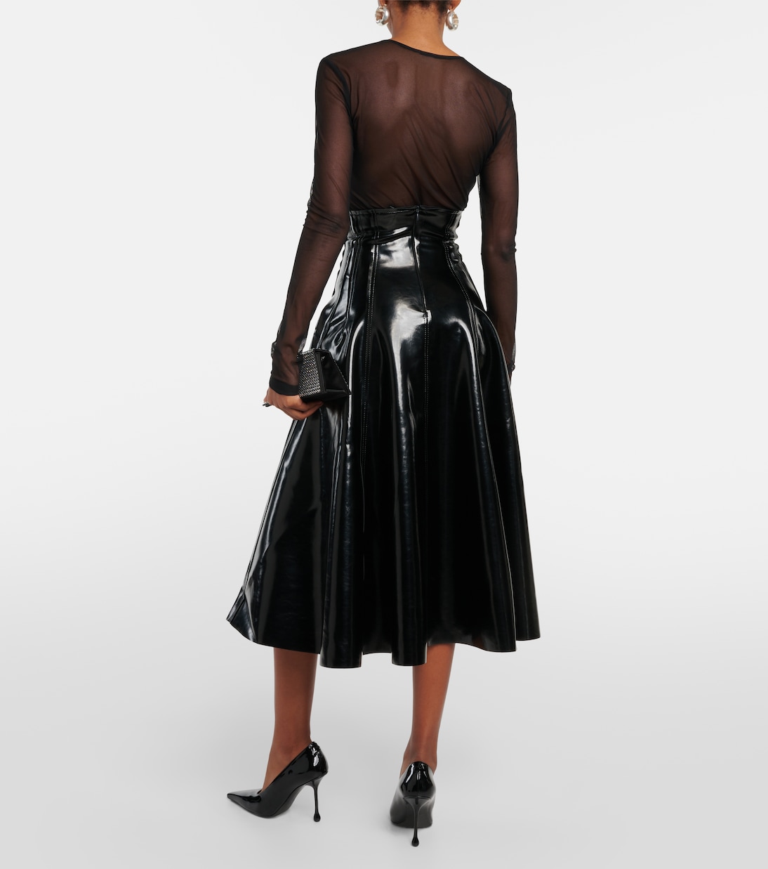 【Norma Kamali】 Fauxレザーミディスカート Norma Kamali Grace faux patent leather minidress | Luxury