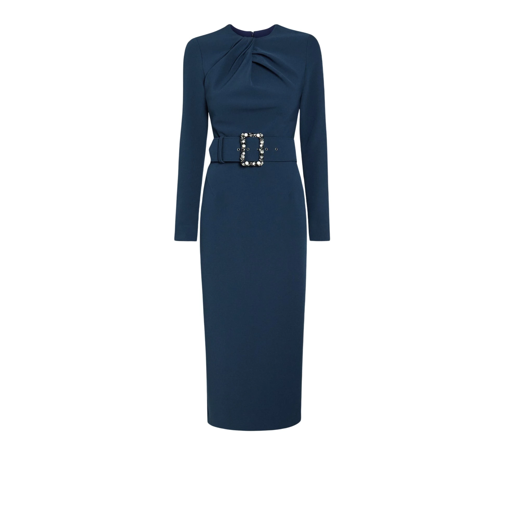Safiyaa Brunna Ink Blue Midi Dress With Embroidered Belt88486 nobg Safiyaa Brunna Ink Blue Midi Dress With Embroidered Belt88486 nobg