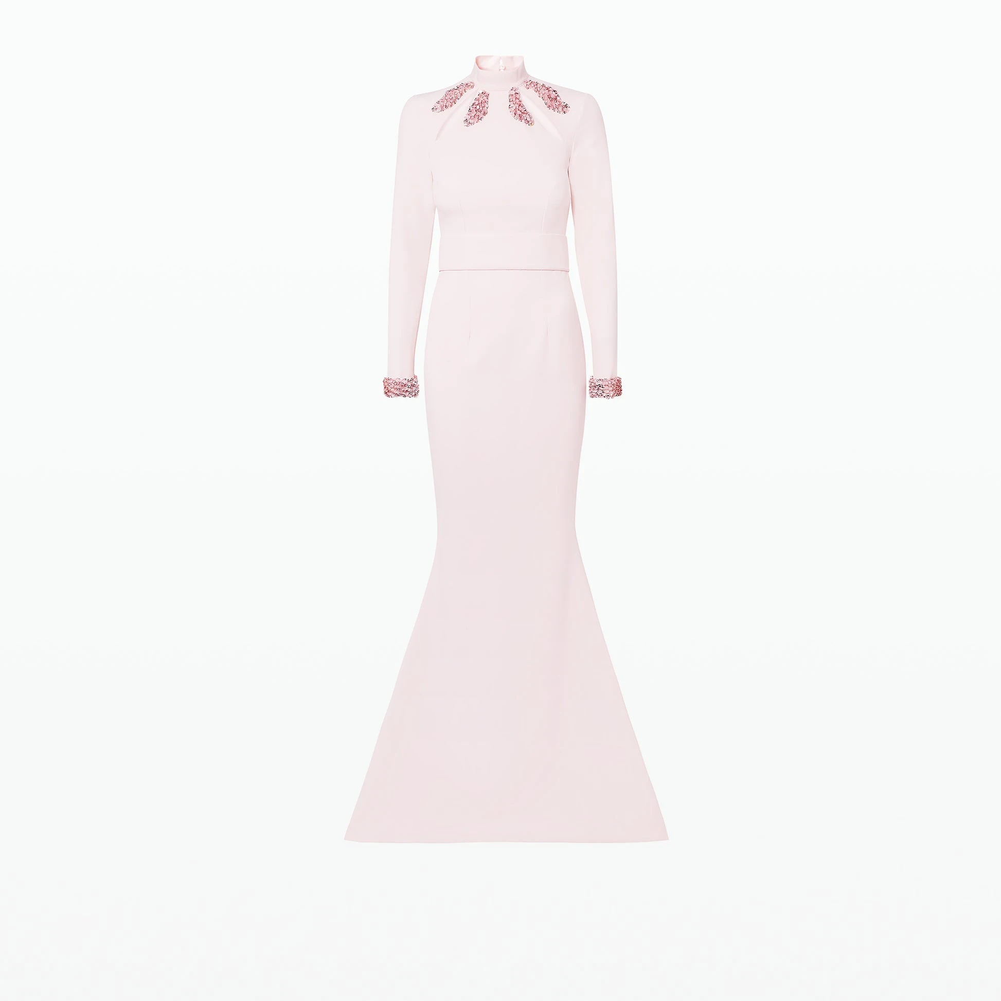 Safiyaa Kamala Pale Pink & Curled Leaf Embroidery Long Dress safiyaa