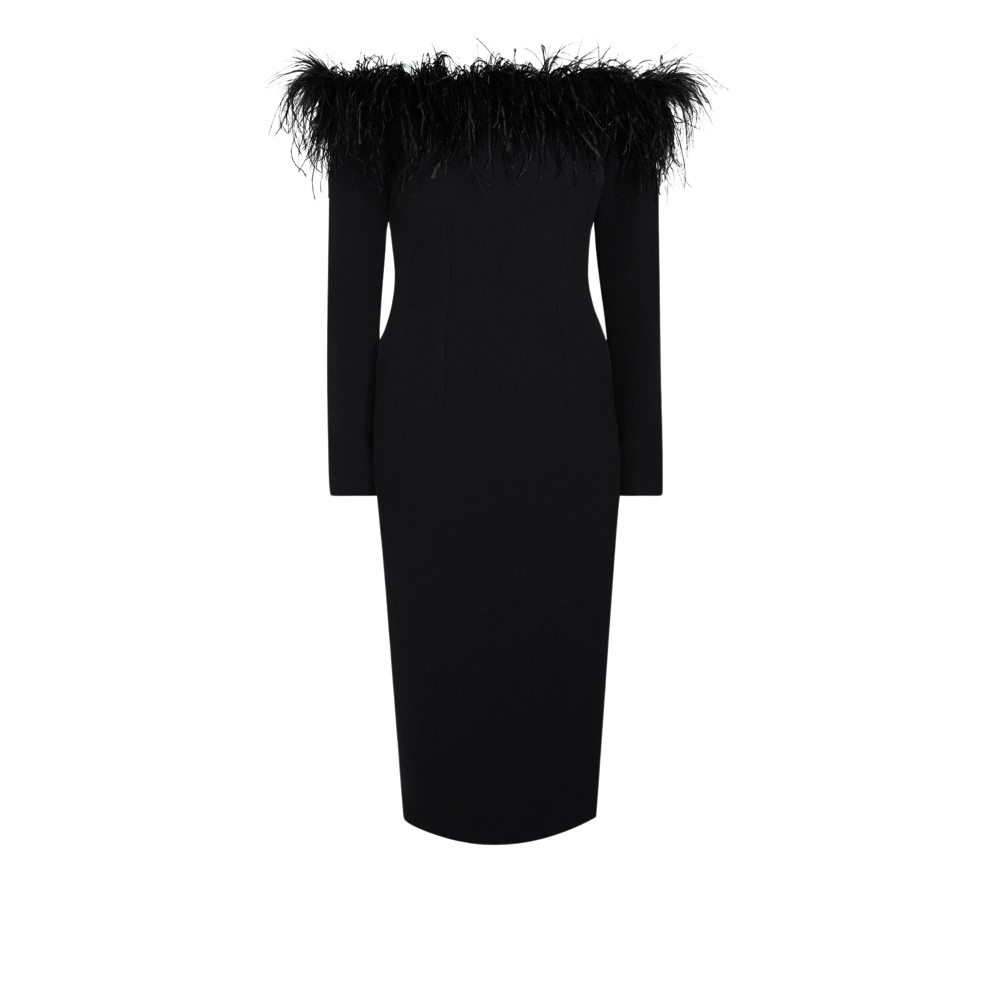 Safiyaa Starling Black Feather Trimmed Midi Dress78360 nobg Safiyaa Starling Black Feather Trimmed Midi Dress78360 nobg