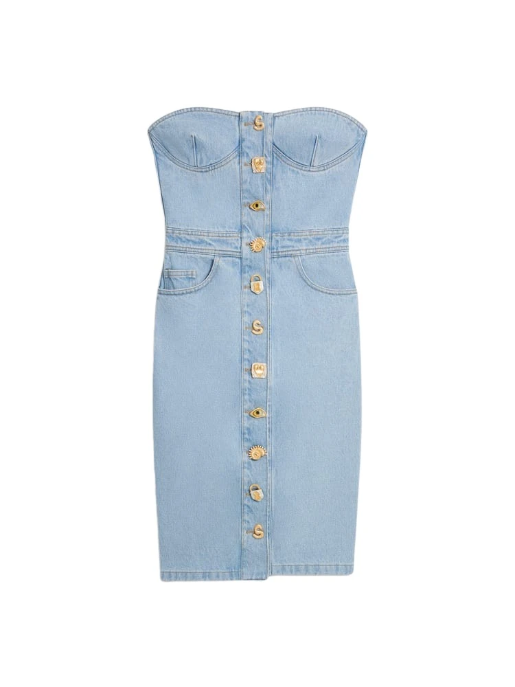 Schiaparelli Denim Bustier Bijoux Dress 616426 nobg Schiaparelli Denim Bustier Bijoux Dress 616426 nobg