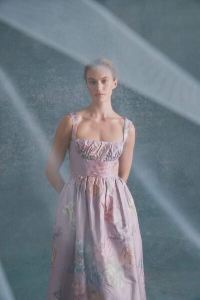 Alexandra Pijut Coupe Dress In Lilac Floral Taffeta