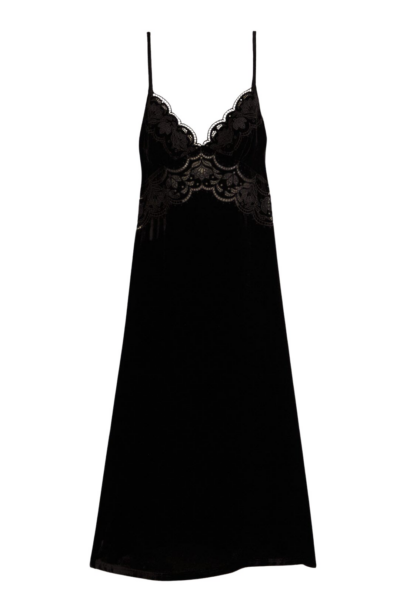 Farm Rio Black Richelieu Velvet Slip Dress21253 nobg