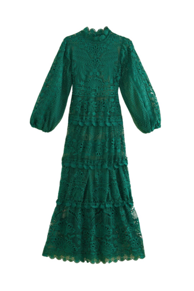 Farm Rio Dark Green Guipure Long Sleeve Maxi Dress45987 nobg