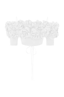 Rasario-Cropped-Flower-Embellished-Satin-Top-With-An-Opened-Back Rasario Cropped Flower Embellished Satin Top With An Opened Back