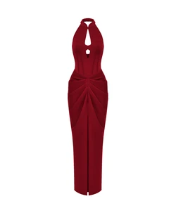 Rasario-Draped-Satin-Long-Midi-Dress-With-Cutout Rasario Draped Satin Long Midi Dress With Cutout