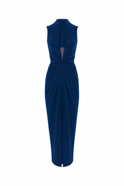 Rasario-Draped-Satin-Midi-Dress-With-A-Cutout Rasario Draped Satin Midi Dress With A Cutout