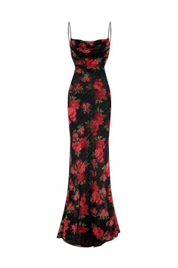 Rasario-Printed-Chiffon-Maxi-Dress-With-An-Opened-Back Rasario Printed Chiffon Maxi Dress With An Opened Back