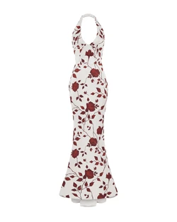 Rasario-Printed-Satin-Maxi-Dress-With-Train Rasario Printed Satin Maxi Dress With Train