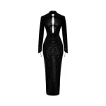 Rasario-Sequinned-Long-Midi-Dress-With-Cutouts-And-Opened-Back Rasario Sequinned Long Midi Dress With Cutouts And Opened Back