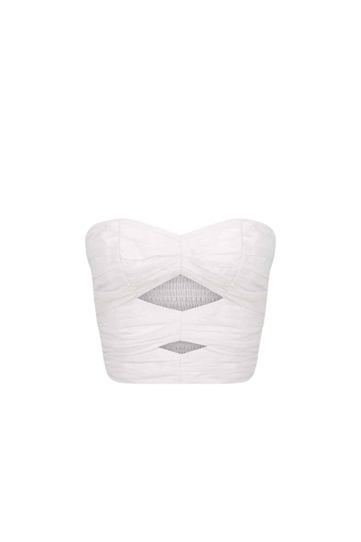 Shona Joy Blanc Linen Strapless Cut Out Ruched Top71453 nobg Shona Joy Blanc Linen Strapless Cut Out Ruched Top71453 nobg