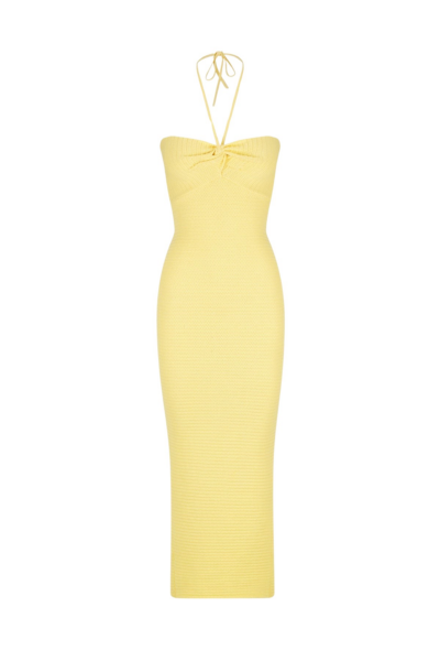 Shona Joy Eve Twist Front Halter Midi Dress Lemon50333 nobg