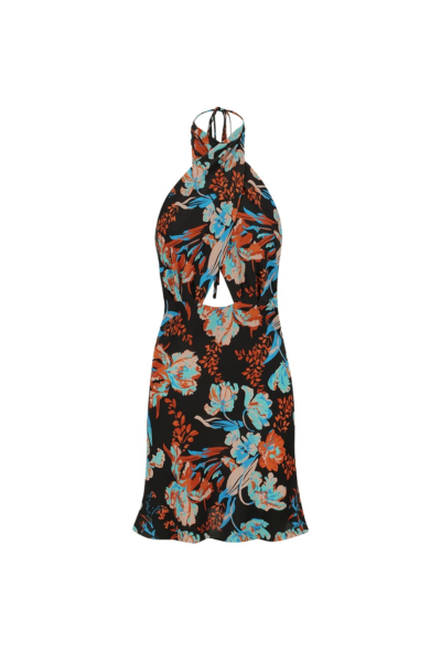 Shona Joy Flotte Silk Cross Front Halter Bias Mini Dress89200 nobg