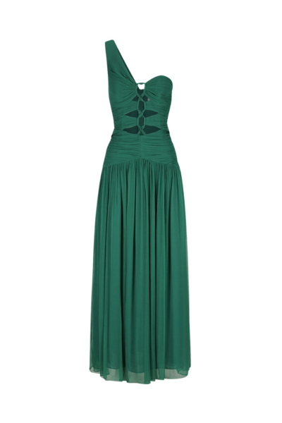 Shona Joy Margot One Shoulder Lace Up Maxi Dress Evergreen61264 nobg