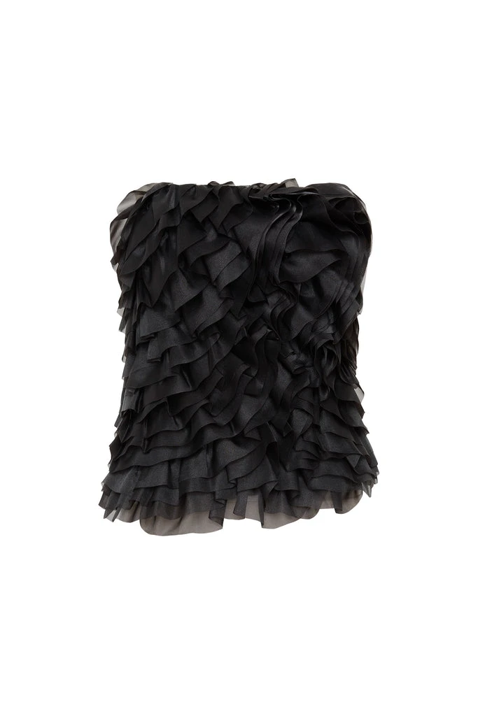 Aje-Charmed-Rosette-Ruffle-Bustier Aje Black Tops