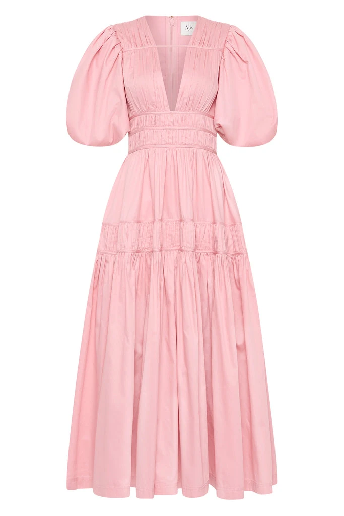 Aje-Fallingwater-Ruched-Midi-Dress Aje Pink Dresses