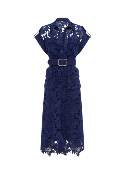 Leo Lin Audrey Lace Pocket Shirt Midi Dress Oxford Blue40611 nobg