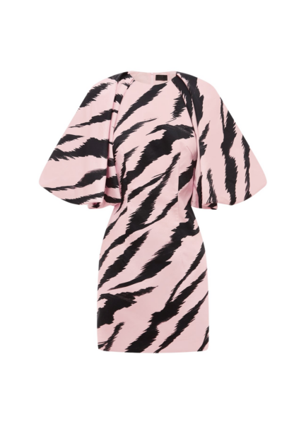 Leo Lin Gabriella Puff Sleeve Mini Dress Tiger Print in Pink45069 nobg