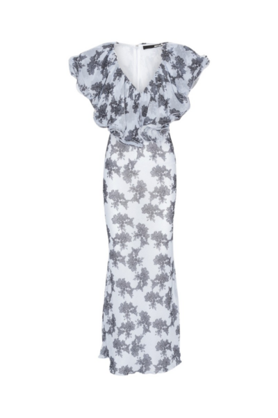 Rotate Birger Christensen Chiffon Midi Ruffle Dress Black Print15166 nobg