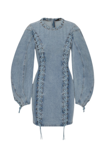 Rotate Birger Christensen Denim Laced Mini Dress Light Blue33839 nobg