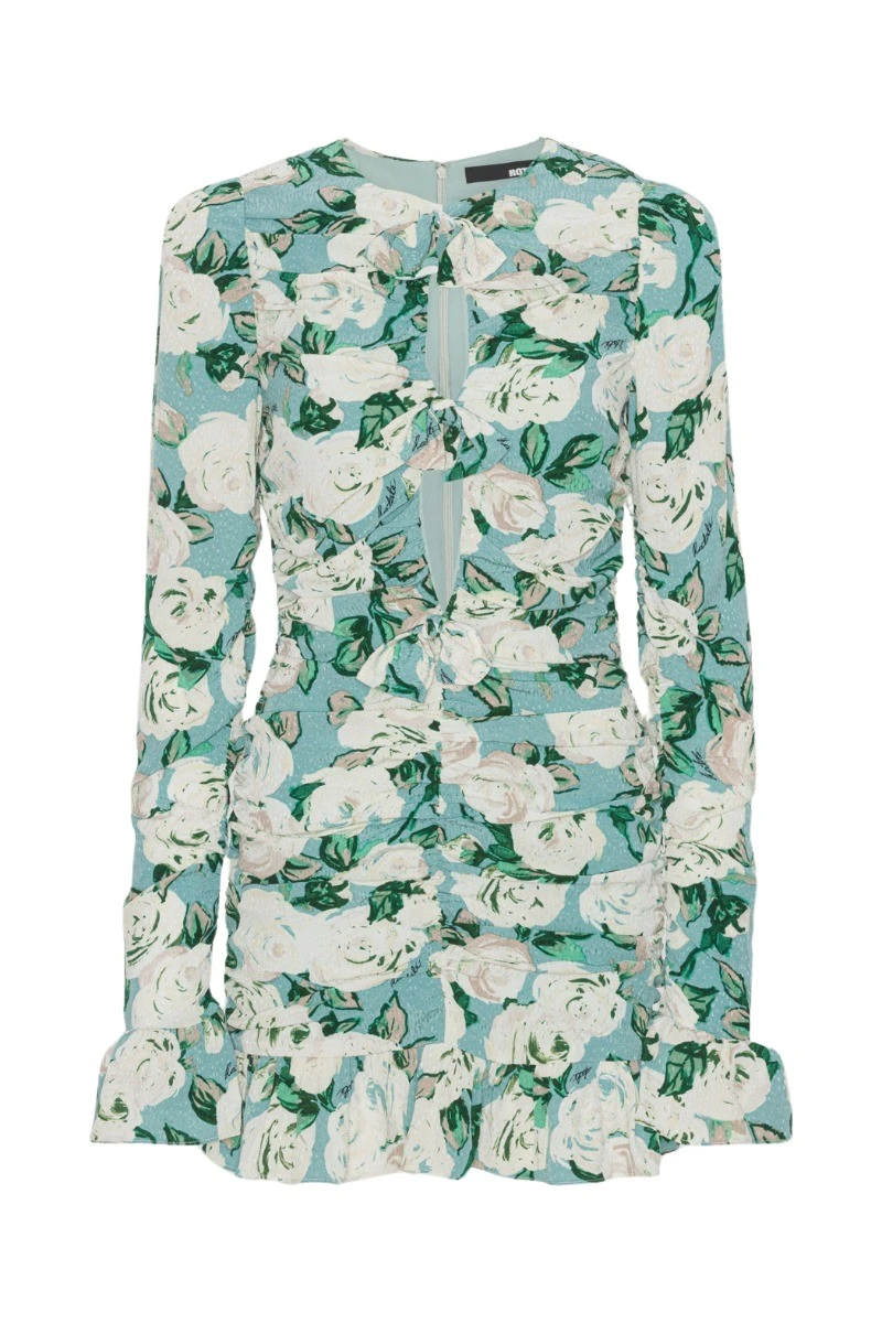 Rotate Birger Christensen Jacquard Ruffle Mini Dress Turquoise Print76694 nobg Rotate Birger Christensen Jacquard Ruffle Mini Dress Turquoise Print76694 nobg