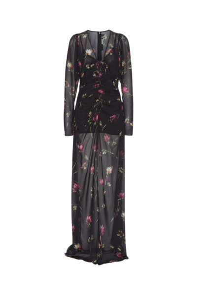 Rotate Birger Christensen Light V Neck Maxi Dress Black Print47578 nobg