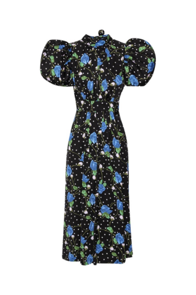Rotate Birger Christensen Satin Puff Sleeve Dress Black Print51851 nobg