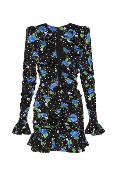 Rotate Birger Christensen Satin Ruffle Mini Dress Black Print49673 nobg