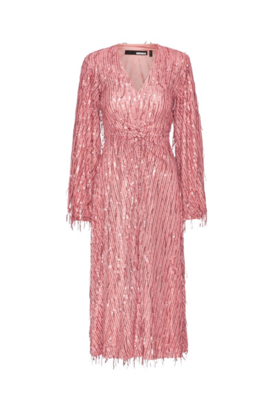 Rotate Birger Christensen Sequin Midi V Neck Dress Pink63290 nobg
