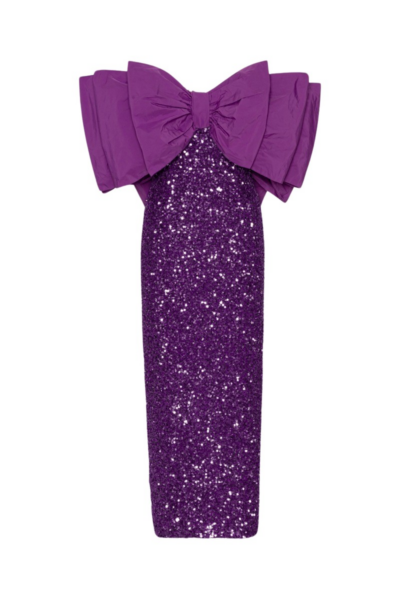 Rotate Birger Christensen Sequins Bow Midi Dress Purple34051 nobg