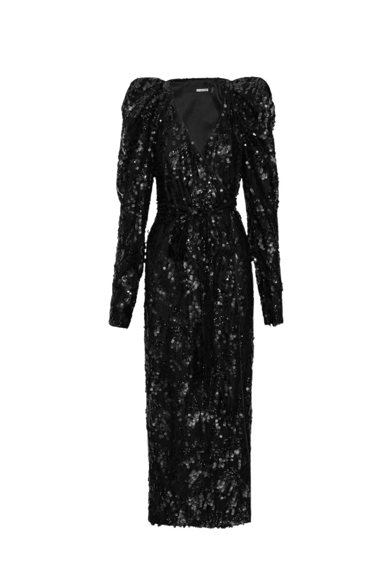 Rotate Birger Christensen Sequins Midi Wrap Dress Black88268 nobg Rotate Birger Christensen Sequins Midi Wrap Dress Black88268 nobg