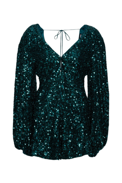 Rotate Birger Christensen Sequins Mini Flowy Dress Teal36330 nobg