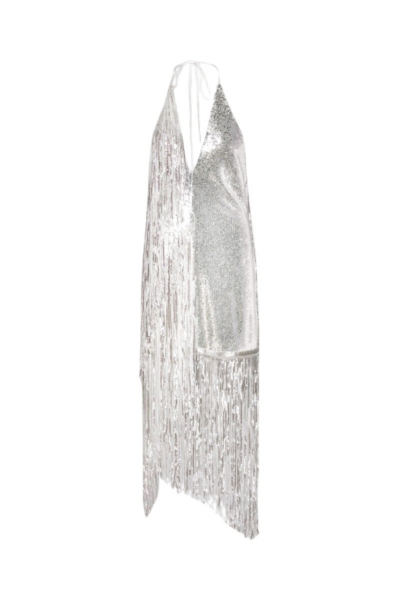 Rotate Birger Christensen Sequins Mini Fringe Dress Silver96065 nobg