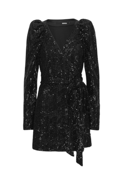 Rotate Birger Christensen Sequins Mini Wrap Dress Black82908 nobg