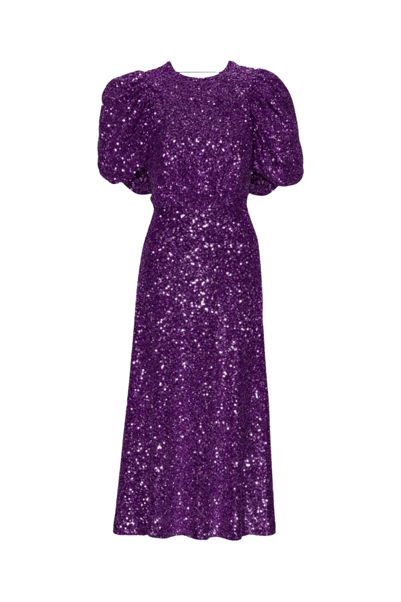 Rotate Birger Christensen Sequins Puff Sleeve Dress Purple45963 nobg