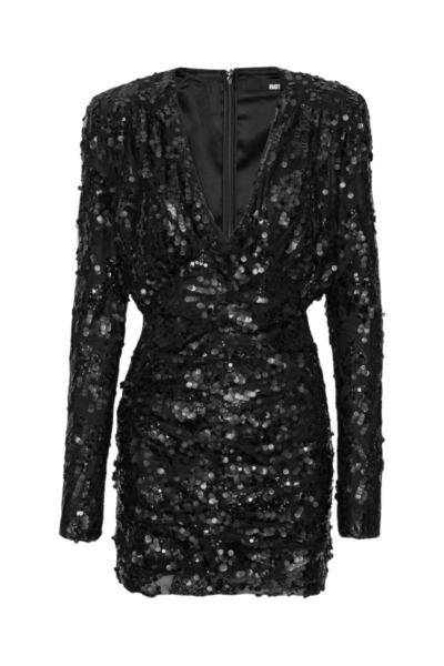 Rotate Birger Christensen Sequins V Neck Mini Dress Black81758 nobg
